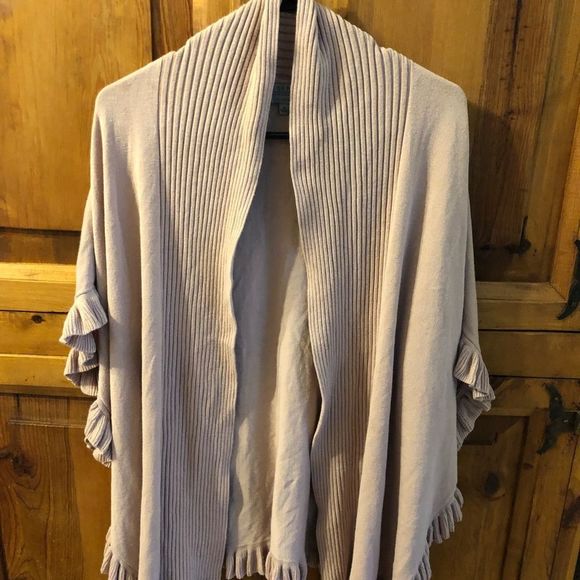 Gorgeous Joseph A Shawl Kimono style knit Lt Rose 1X Ruffled Sleeves & Bottom - Picture 1 of 6